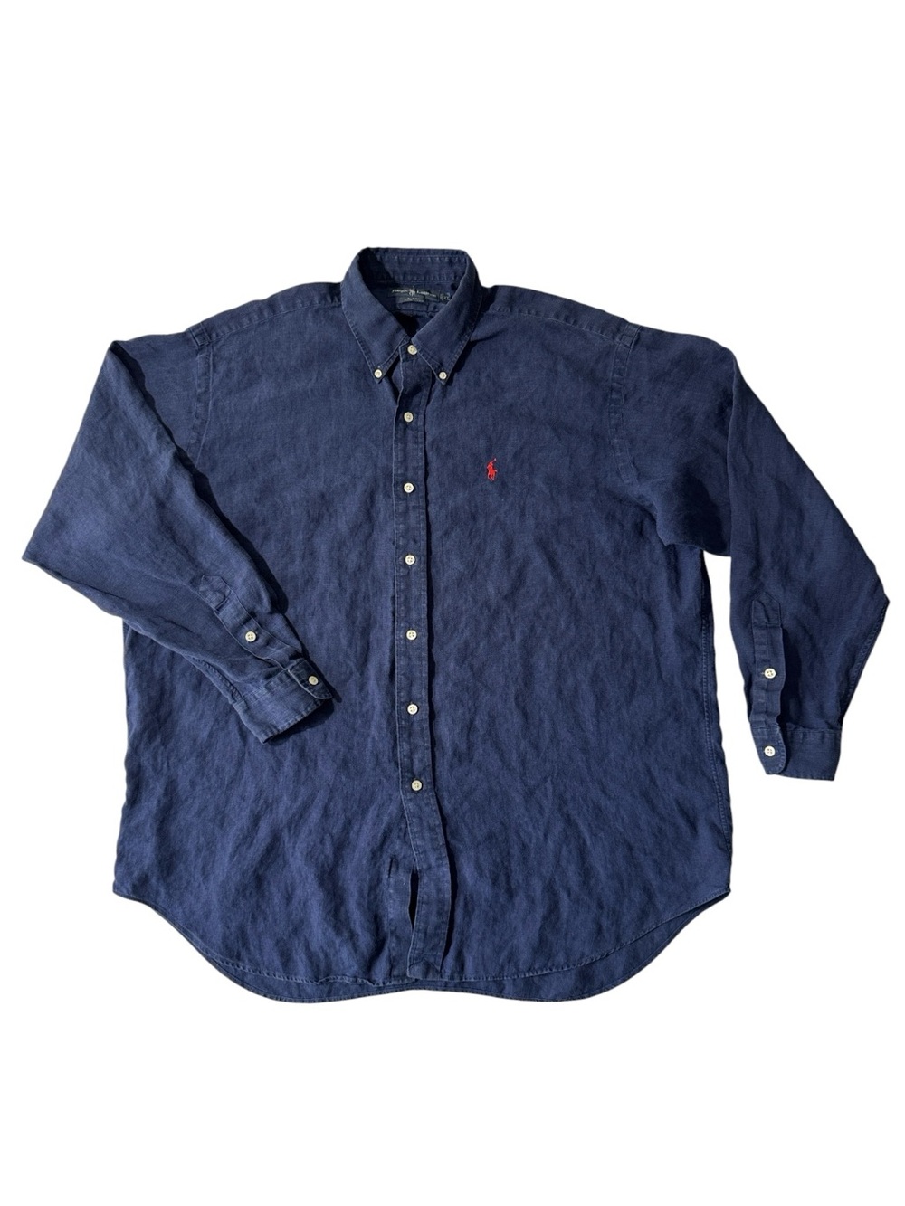 Polo Ralph Lauren mens XL blue solid 100% linen Blake Oxford button down shirt